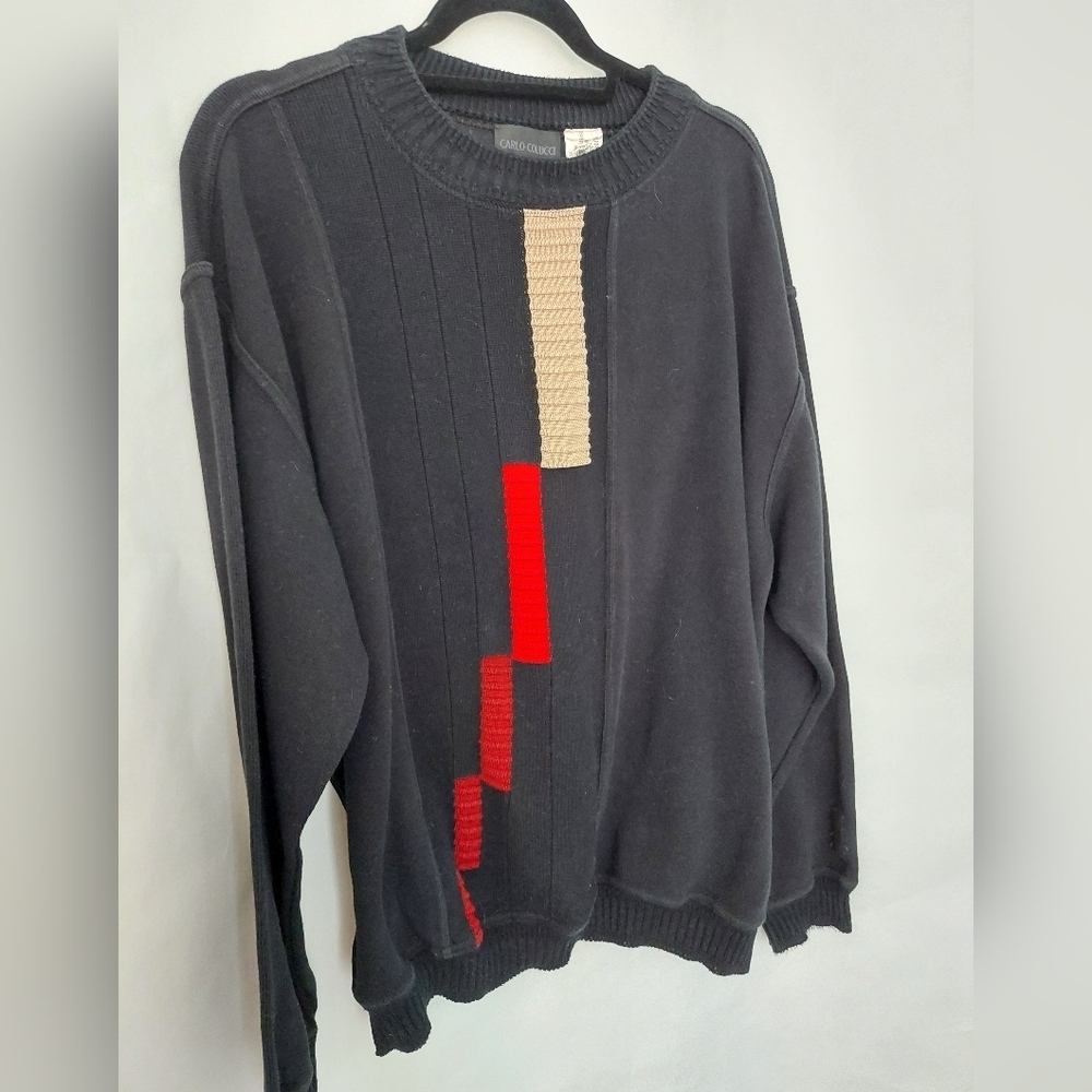 Vintage Carlo Colucci Men's Black and Red Sweater Size XXL